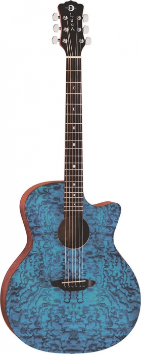 Luna Gypsy Exotic Quilted Ash Trans Blue akustick gitara