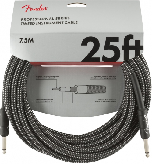 Fender Professional Series Instrument Cable 25′ Grey Tweed