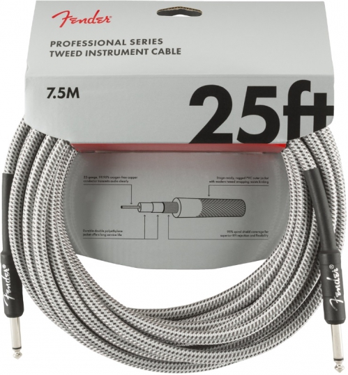 Fender Professional Series Instrument Cable 25′ White Tweed