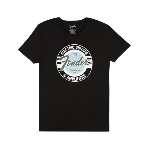 Fender Guitar And Amp Logo Men′s Tee, Black/Daphne Blue, Large