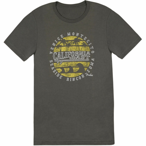 Fender Cali Coastal Yellow Waves Men′s T-Shirt, Gray, S