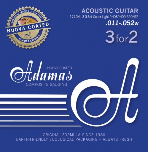 Adamas (665168) Phosphor Bronze Nuova powlekane struny do gitary akustycznej - 3pack Super-Light .011