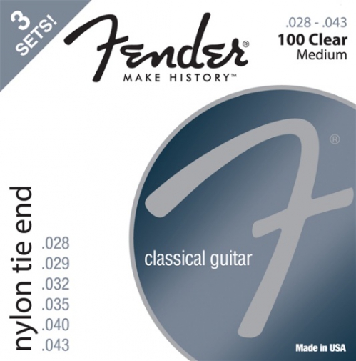 Fender Nylon Acoustic Strings, 100 Clear/Silver, Tie End, Gauges