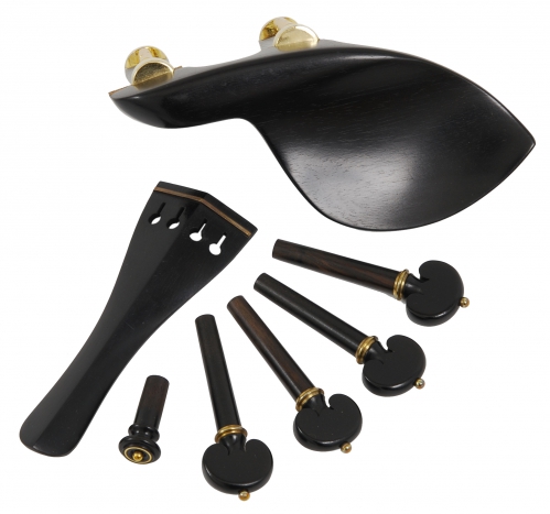 AN violin tailpiece set 4/4 a la Hill ebony, heart, gold fret, golden binding